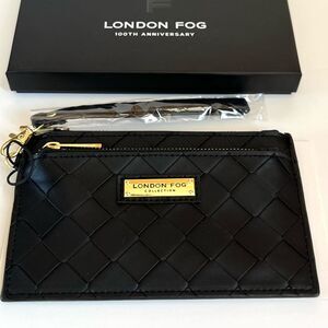 London Fog 100th Anniversary Faux Leather Weaved Textured Black Wristlet Wallet